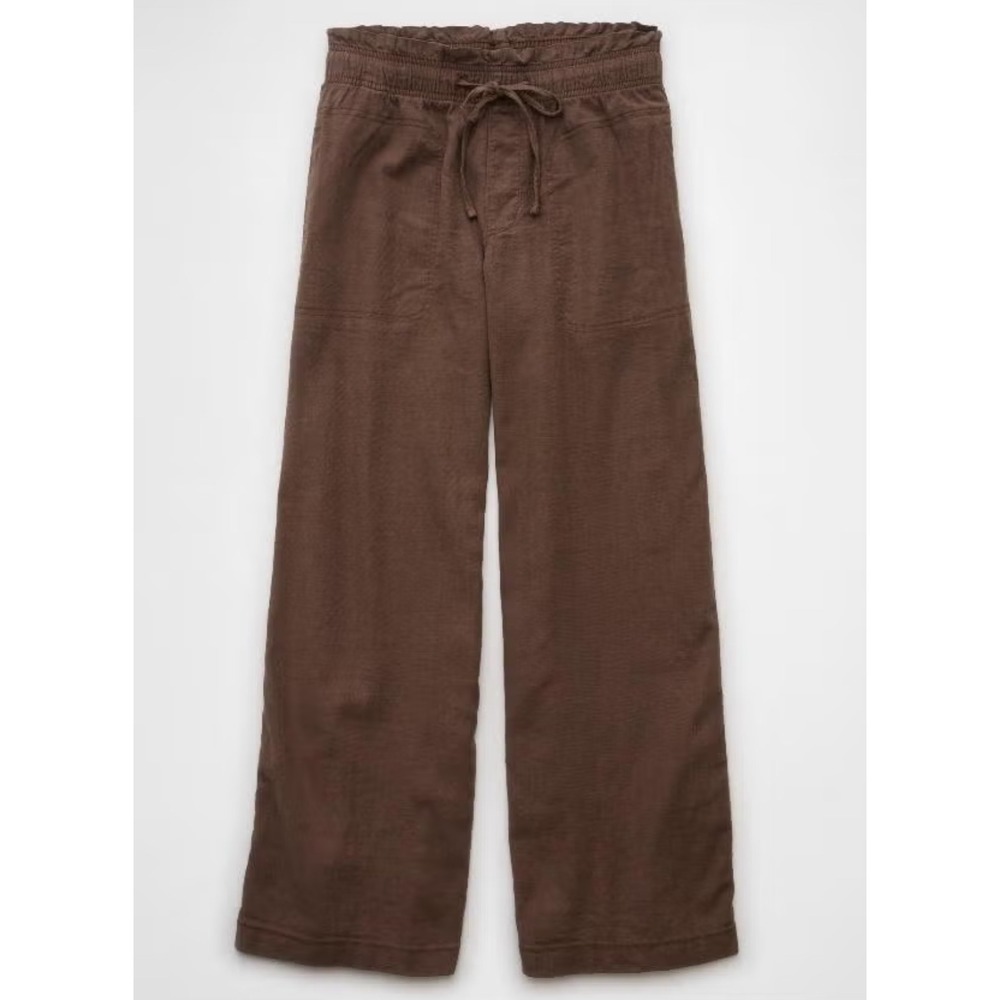 American Eagle sz XL Brown Linen Oversized Wide Leg Drawstring Pants Laggenlook - Picture 3 of 10